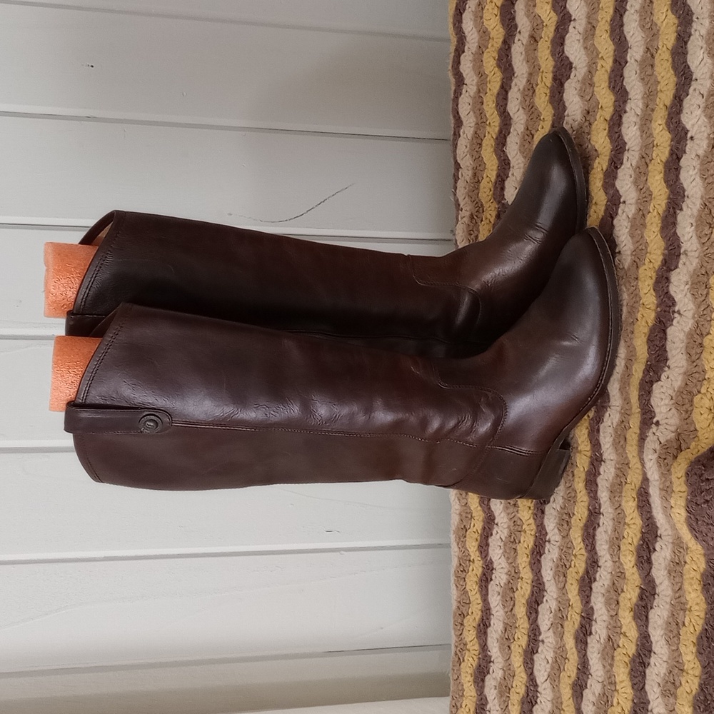 Frye Brown Melissa button lug Leather Riding Boot